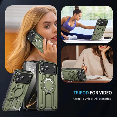 Magnetic Phone Case with 360° Rotate Stand for IPhone 17 16 15 14 13 12 11 Pro Max Plus For Magsafe Wireless Charge Armor