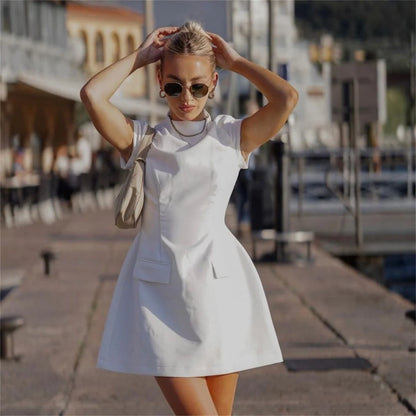 2025 Women‘s Sexy Slim Fit Hollow Mini Dress Spring New Y2K Sleeveless A- LINE Black Dress High Street Commute Elegant Dresses - Smarsty
