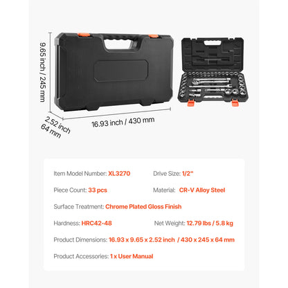 SucceBuy Socket Set 86 Pieces 3/8 1/4 1/2in Drive Socket and Ratchet Set SAE Metric Mechanic Tool Kit with Ratchet Wrench
