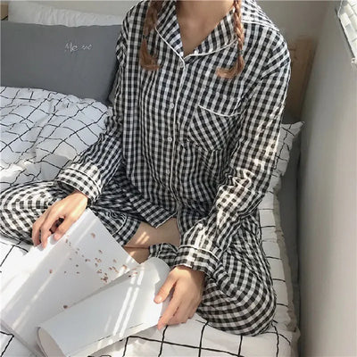Women's Pajamas Set V-Neck Button down Top and Trousers Sleepwear Homewear Casual Nightwear Loungewear Autumn Winter Two-Piece - Smarsty