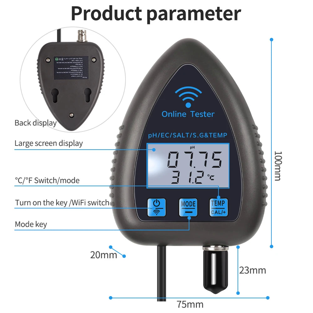 Tuya WiFi 5 in 1 Water Quality Monitor for Aquariums - Smarsty