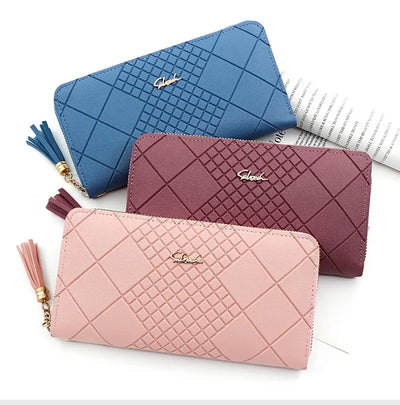Zipper Money Coin Purse Women Card Holder Long PU Leather Clutch Wallet Large Capacity Lady Wristlet Phone HandBags Money Pocket - Smarsty