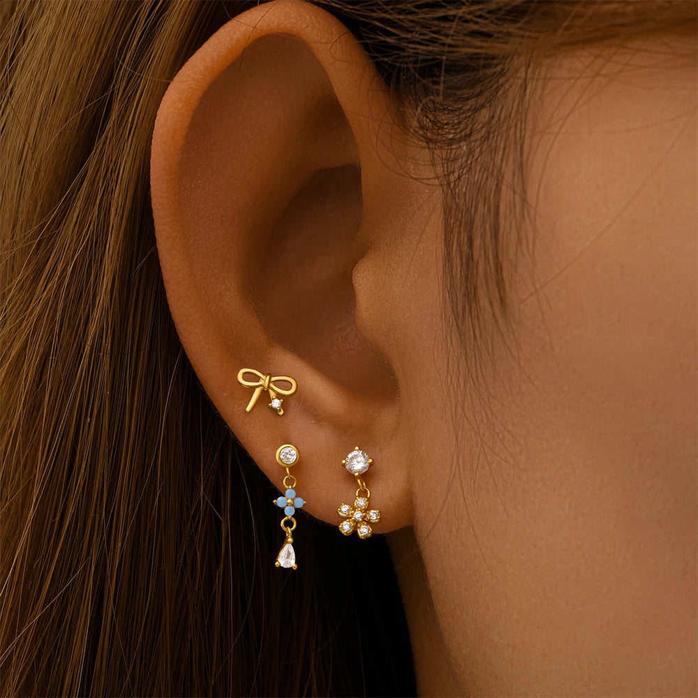 Sterling Silver Heart Zircon Stud Earrings Elegant Gift - Smarsty