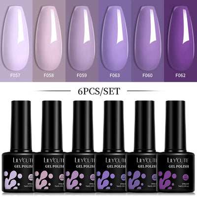 LILYCUTE 6 Pcs Gel Nail Polish Set Bright Pink Varnish - Smarsty