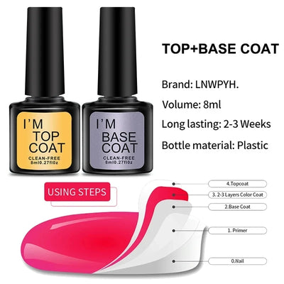 4 Pcs Gel Nail Polish Kit with Base and Top Coats - Smarsty