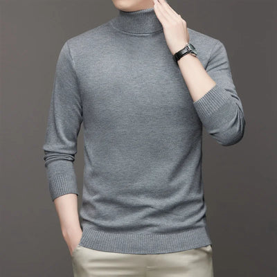 Autumn Mens High Quality Knitted Turtleneck Sweater Slim Fit Long Sleeve Anti-pilling Pullover Solid Color Trend Men Streetwea - Smarsty