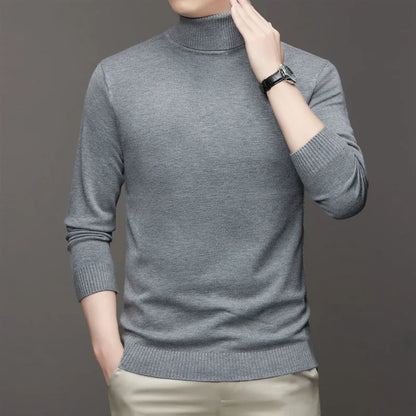 Autumn Mens High Quality Knitted Turtleneck Sweater Slim Fit Long Sleeve Anti-pilling Pullover Solid Color Trend Men Streetwea - Smarsty