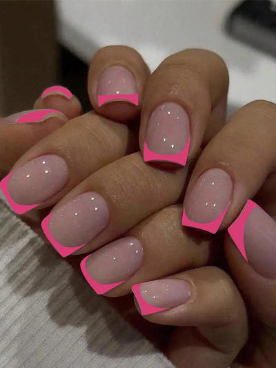 24 Piece Short Fake Nails Set with Glitter Tips - Smarsty