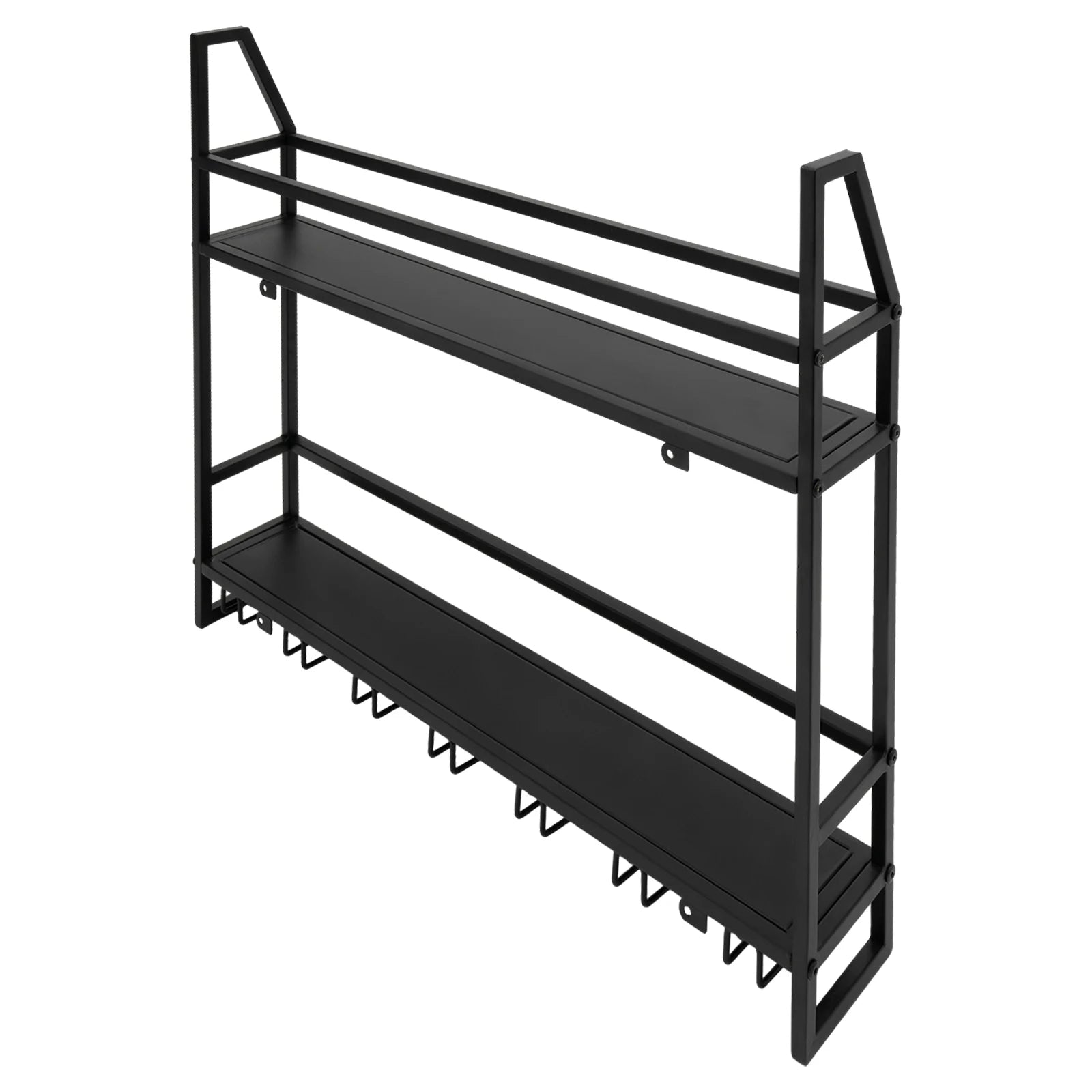 Wall Mounted Wine Rack Glass Holder 12 Bottles 7 Goblet Metal Shelf 2 Layer for Home Bar, 80cm Black - Smarsty