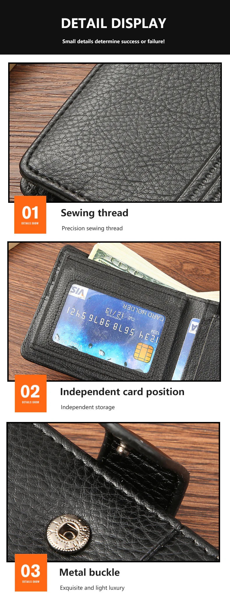 Men's Slim Bifold Wallets Leather Multiple Card Holder Purses with Driver License ID Windows Man Short Wallet with Coin Pouch - Smarsty