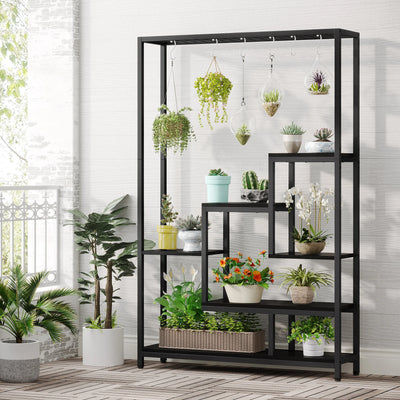Tribesigns 5 Tiers Tall Indoor Plant Stand 70.9 inches Large Metal Plant Shelf with 10 PC S Hanging Hooks for Garden - Smarsty