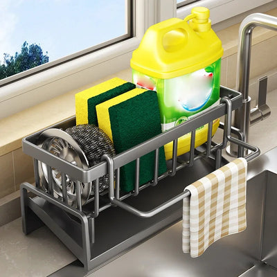 Kitchen Sink Drain Rack Organizer ABS Plastic Self-draining Sink Shelf Soap Sponge Holder Dishcloth Towel Rack filter basket by Smarsty