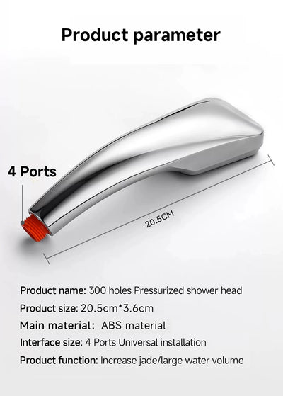 300 Holes Pressurized Showerhead Hand Hold Square Shower Head Water Saving Rainfall Spray Nozzle Bathroom Accessories