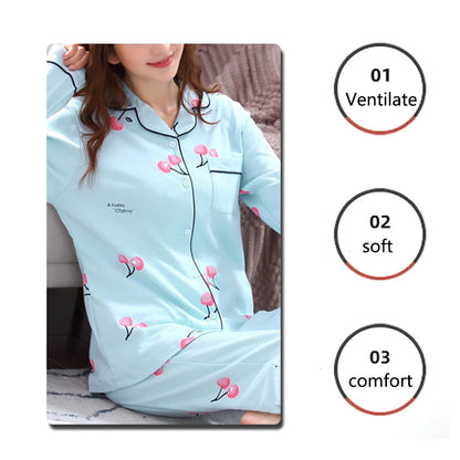 Women's Pajamas Set V-Neck Button down Top and Trousers Sleepwear Homewear Casual Nightwear Loungewear Autumn Winter Two-Piece - Smarsty