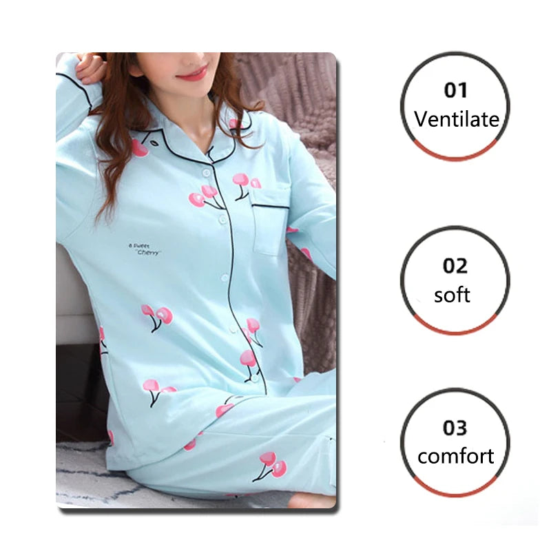 Women's Pajamas Set V-Neck Button down Top and Trousers Sleepwear Homewear Casual Nightwear Loungewear Autumn Winter Two-Piece - Smarsty