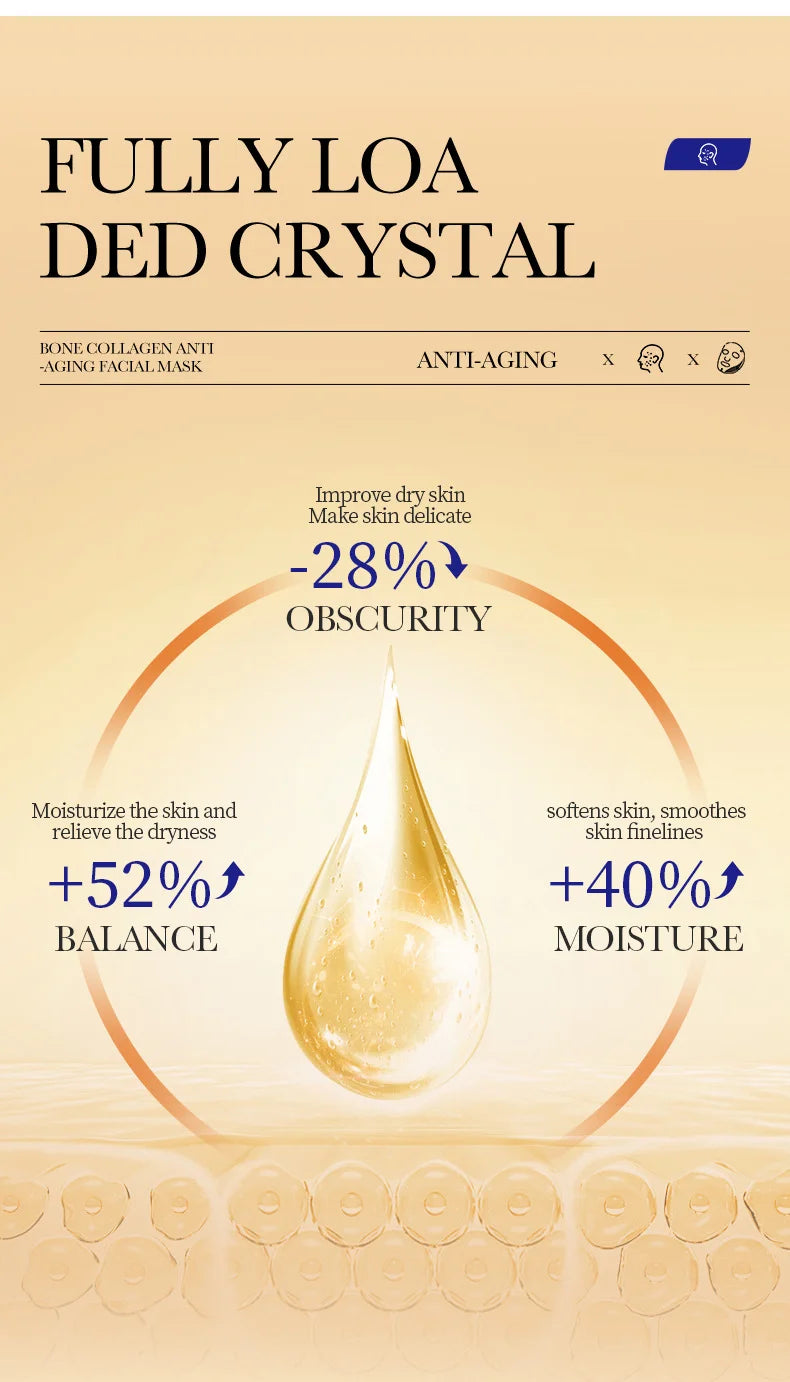 10PCS Collagen Anti Wrinkle Facial Mask Anti Aging Fade Fine Lines Firm Skin Moisturizing Brightening SkinCare Korean Cosmetics