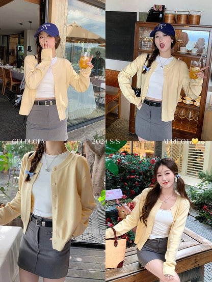 AOSSVIAO Women's Long Sleeve 2025 Cardigan O Neck Button Down Knit Lady Autumn Spring Knitted Single-breasted Cardigan Sweaters - Smarsty