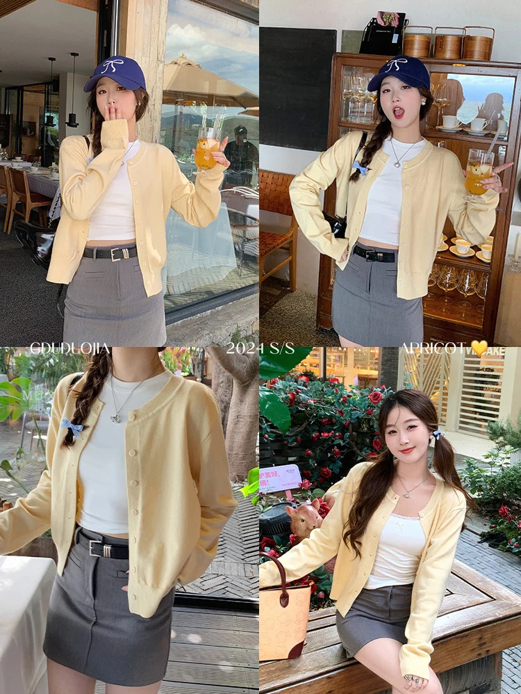 AOSSVIAO Women's Long Sleeve 2025 Cardigan O Neck Button Down Knit Lady Autumn Spring Knitted Single-breasted Cardigan Sweaters - Smarsty