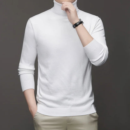 Autumn Mens High Quality Knitted Turtleneck Sweater Slim Fit Long Sleeve Anti-pilling Pullover Solid Color Trend Men Streetwea - Smarsty