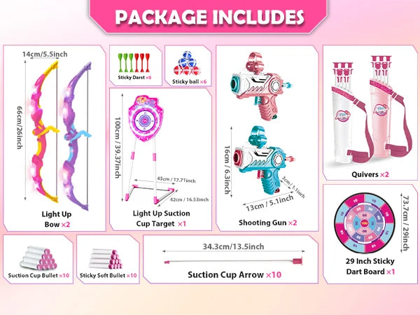 VATOS Night-Light Bow Arrow Guns Toy For Girls Archery Stand Target Board Indoor Outdoor Game Toys Kids Christmas Birthday Gift