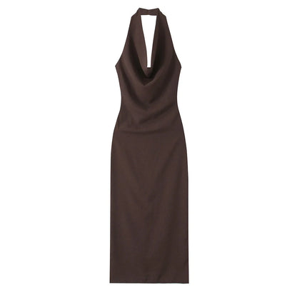 European And American Style Foreign Trade Women's Clothing New Style Temperament Draped Halter Neck Midi Dress