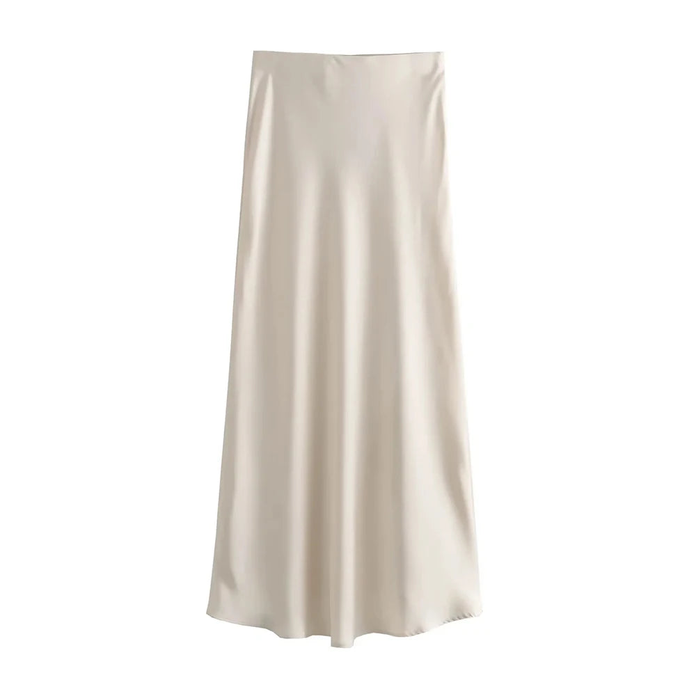Women 2025 Satin Black Skirt Women High Waist Long Skirts for Women Summer White Midi Skirt Office Elegant Daily Skirts