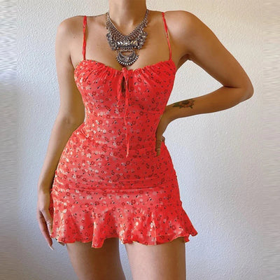 Women's Sexy Casual Home Small Floral Camisole Dress Summer Comfortable Skirt - Smarsty