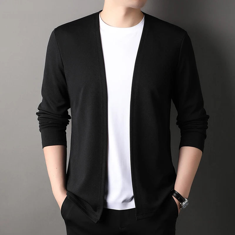 New Slim Fit Cardigan for Men, Thin Spring and Autumn Outerwear, Long Sleeve Casual Trendy Versatile Pure Color Slim Fit Autumn - Smarsty