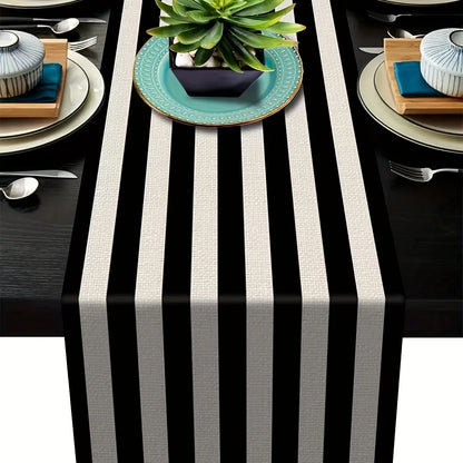 Geometric Stripe Linen Table Runner for Elegant Decor - Smarsty
