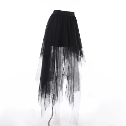 Sexy Net Yarn High-Waisted Irregular Skirt for Women Summer New European and American Gothic Style Versatile Casual Skirts - Smarsty