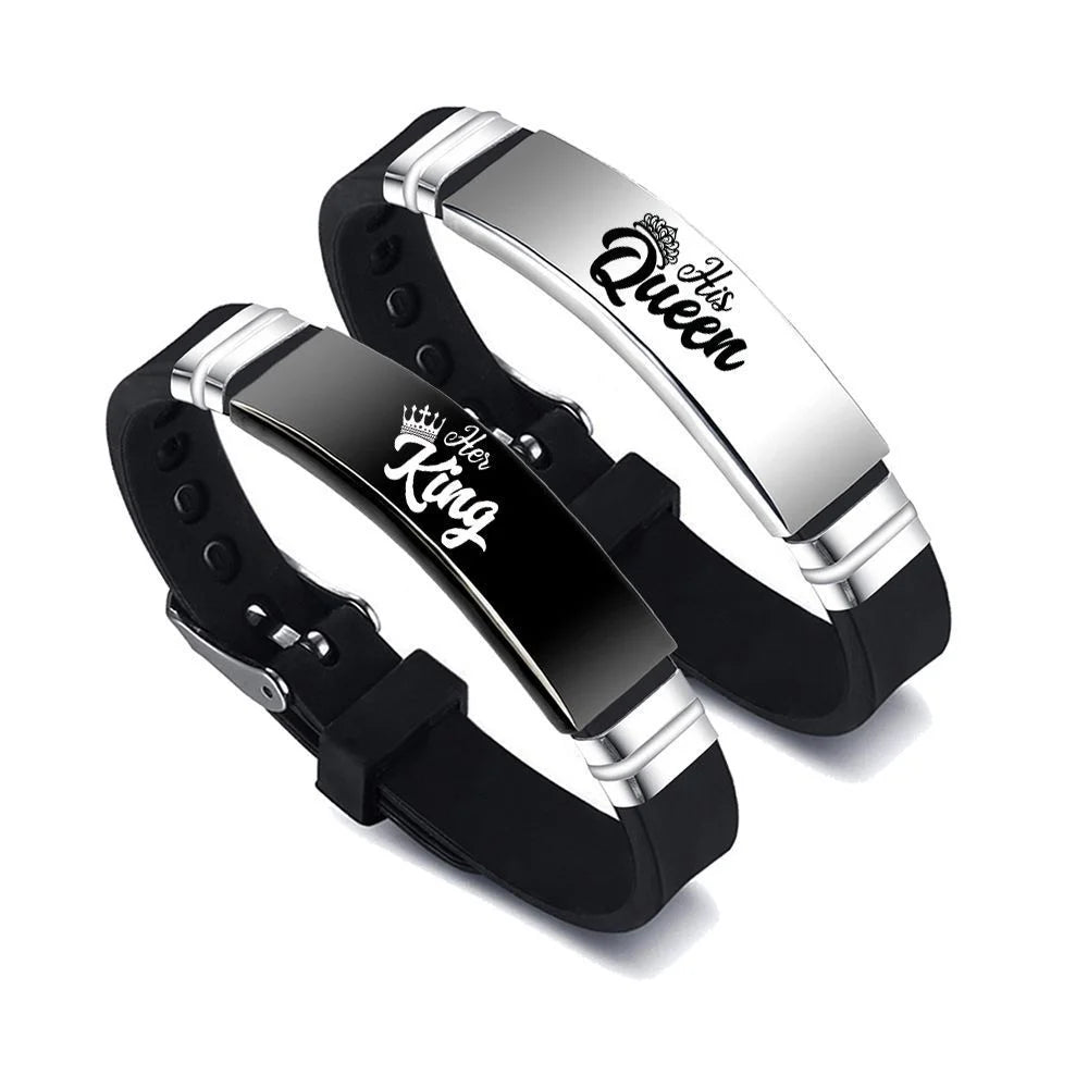 His Queen Her King Couple Bracelets Adjustable Silicone Bangle Set - Smarsty