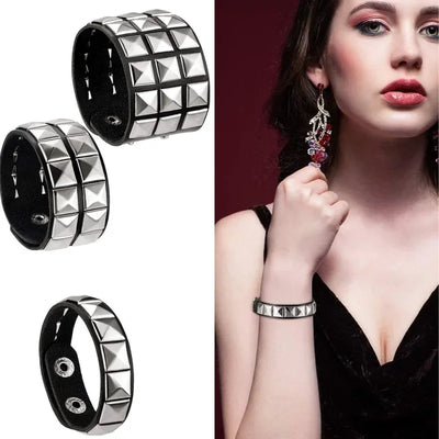 Punk Leather Bracelet with Metal Rivets for Men and Women - Smarsty