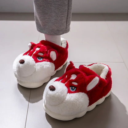 Plus Size 50 Indoor Fluffy Slippers For Women Men Winter Warm Shoes Cute Cartoon Dog Light Weight Couples Home Floor Slipper - Smarsty