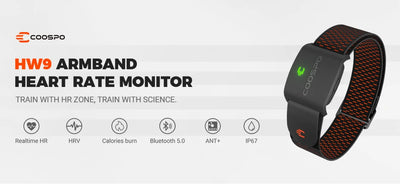 COOSPO HW9 Armband Heart Rate Monitor with HR Zones/Calories HRM Sensor for Fitness Cycling BLE5.0 ANT+ for Peloton,Zwift,Wahoo by Smarsty