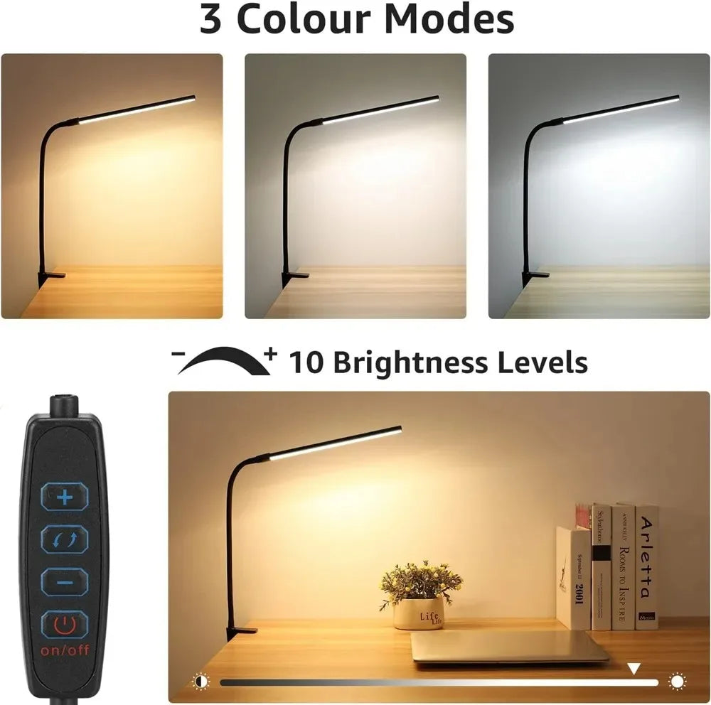 Dimmable LED Clip Desk Lamp for Reading - Smarsty