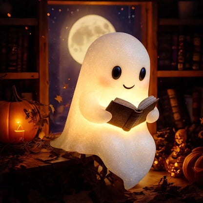 Cute Ghost Reading Book Lamp Halloween Ghost Night Light Halloween Decor for Bedroom Study Room Readers