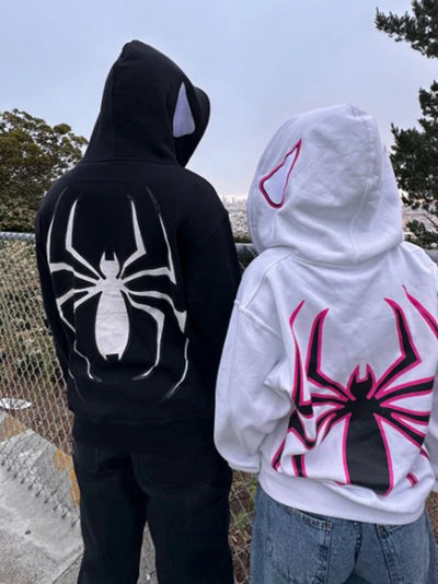 Y2k Spider Hoodies Women Men Hip Hop Zip Up Long Sleeve Jacket Graphic Punk Coats Harajuku Casual Loose Hooded Shirt Sweatshirt - Smarsty