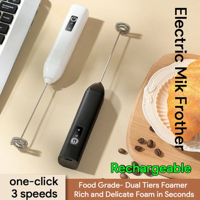 HOT  Electric Milk Frother + Egg Beater Wireless Type-C Charging 3 Speeds Mini Handheld Foam Maker Coffee Whisk Cooking Tools - Smarsty