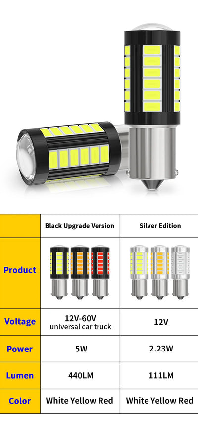 2pcs LED 1156 BA15S P21W 1157 BAU15S PY21W P21/5W BAY15D For Car Truck ATV Light Canbus 5630SMD Turn Signal Lamp DRL Bulb 12V24V - Smarsty