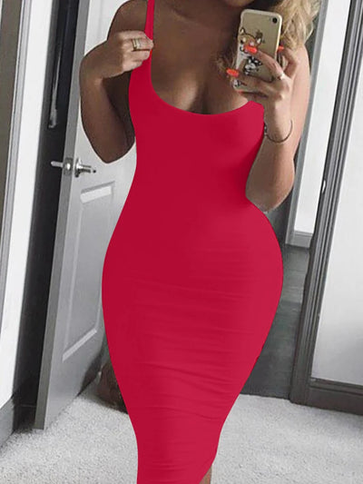 Spring Summer Fashion Sexy Tank Top Dress European and American Plus Size Women's Sleeveless Midi Dress - Smarsty