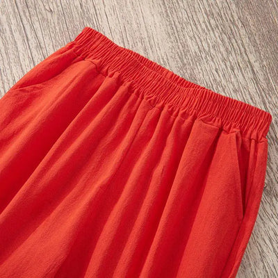 Women Summer Casual Loose Harem Elastic Waist Cotton Linen Pants Ninth Trousers - Smarsty