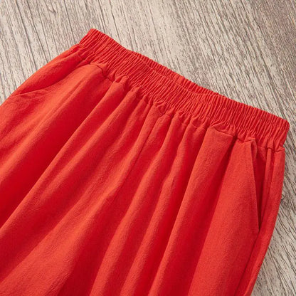 Women Summer Casual Loose Harem Elastic Waist Cotton Linen Pants Ninth Trousers - Smarsty