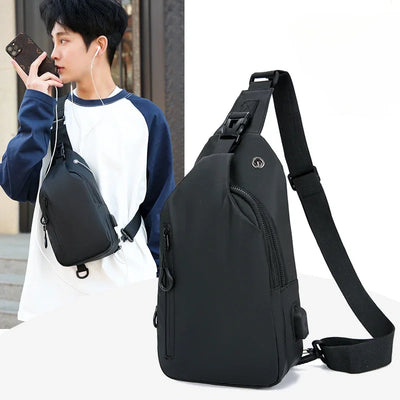 Mens Nylon Chest Bag With USB Charging Compact Crossbody - Smarsty