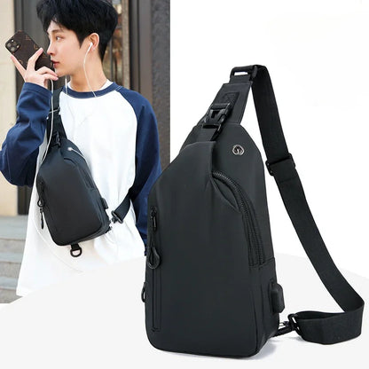 Mens Nylon Chest Bag With USB Charging Compact Crossbody - Smarsty