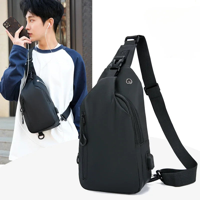 Mens Nylon Chest Bag With USB Charging Compact Crossbody - Smarsty
