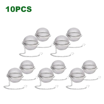 10-2pcs Stainless Steel Tea Ball Loose Leaf Tea Strainer Infusers Extra Fine Mesh Tea Interval Diffuser with Chain - Smarsty