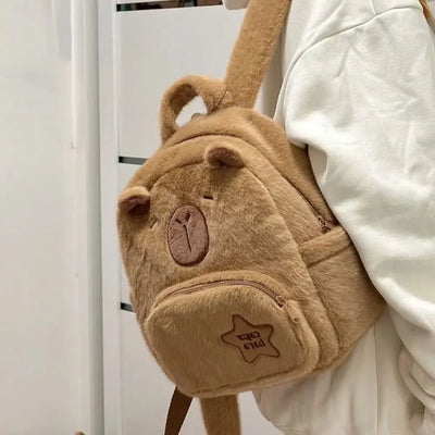 Kawaii Capybara Plush Backpack for Women Versatile Cartoon Funny Capibala Crossbody Bag aLrge Capacity Tote Bag - Smarsty
