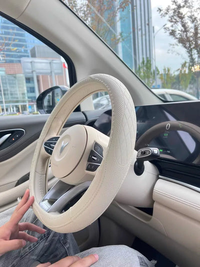 Napa Leather Perforated Patchwork Car Steering Wheel Cover, Non-slip, Breathable, Universal 15 Inch (Approx. 38cm) - Smarsty