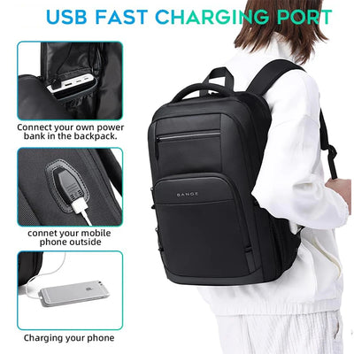 BANGE Travel Waterproof Backpack with USB Charging Port Fit 15.6 Inch Laptop Backpacks for Men and Women, Teenager School Bags - Smarsty
