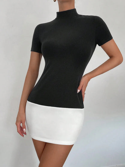 New Spring and Summer Workplace Commuter Office Woman Elite Style Contrast Color Splicing Simple Ultra-short Dress Woman - Smarsty